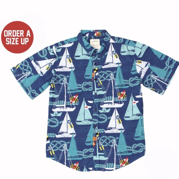 Maryland Nautical Sailboat Seaborn Hawaiian Style Dress Shirt - NEW Fast Ship - Picture 2 of 4